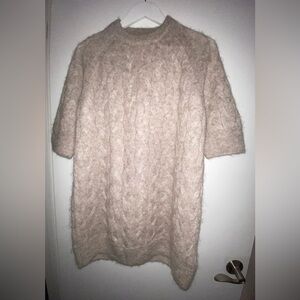 COS Women's Fluffy Soft Beige Cable Knit Mohair Wool Blend Sweater EUR L - LARGE